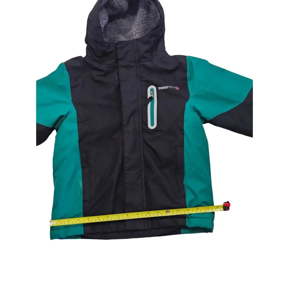 SwissTech Boys Black and Green Winter Jacket Fleece Lined Winter Coat XL (14-16)